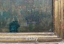 Animated Village, Oil on Panel Signed Gilbert, Antique Painting, Early 20th Century