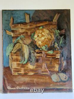 Anna Duchesne oil on canvas still life composition signed HST old painting