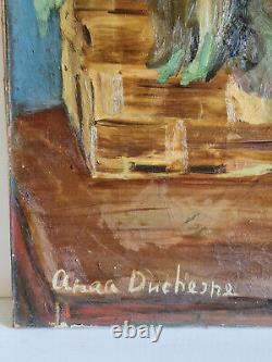 Anna Duchesne oil on canvas still life composition signed HST old painting