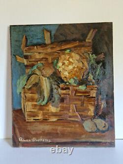 Anna Duchesne oil on canvas still life composition signed HST old painting