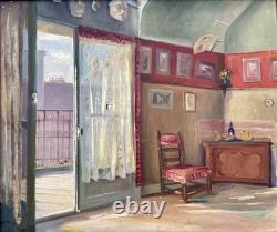 Antique 19th–20th Century Painting, Interior Scene, Portrait, House, Still Life