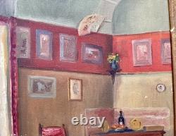 Antique 19th–20th Century Painting, Interior Scene, Portrait, House, Still Life
