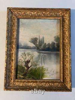 Antique 19th-Century Impressionist Oil Painting on Canvas, Landscape with Tree