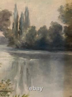 Antique 19th-Century Impressionist Oil Painting on Canvas, Landscape with Tree