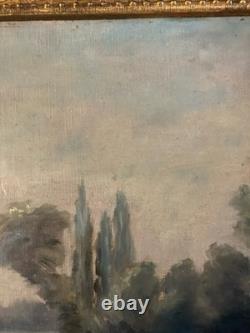 Antique 19th-Century Impressionist Oil Painting on Canvas, Landscape with Tree