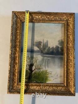 Antique 19th-Century Impressionist Oil Painting on Canvas, Landscape with Tree