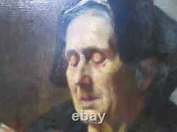 Antique 19th Century Oil on Canvas Painting Portrait of a Woman Reading in Normandy