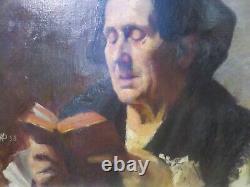 Antique 19th Century Oil on Canvas Painting Portrait of a Woman Reading in Normandy