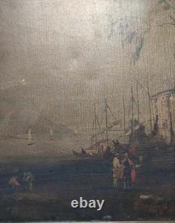 Antique Frame Oil on Canvas Marine Landscape with Castle 19th Century 84x64 CM