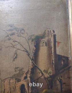 Antique Frame Oil on Canvas Marine Landscape with Castle 19th Century 84x64 CM