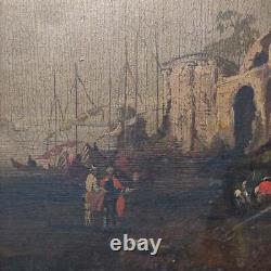 Antique Frame Oil on Canvas Marine Landscape with Castle 19th Century 84x64 CM