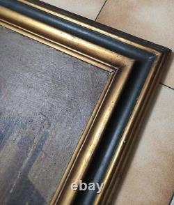 Antique Frame Oil on Canvas Marine Landscape with Castle 19th Century 84x64 CM