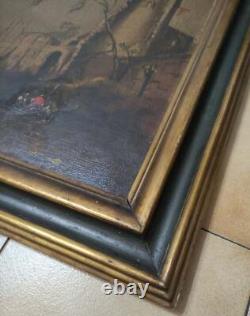 Antique Frame Oil on Canvas Marine Landscape with Castle 19th Century 84x64 CM