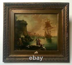 Antique Framed Painting, Animated Marine, Oil On Canvas, 19th Or Before