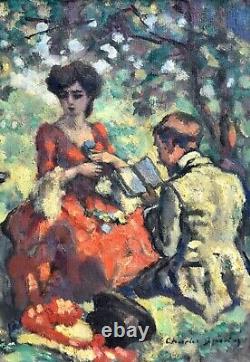 Antique Galante Painting By Charles Guérin (1875-1939)