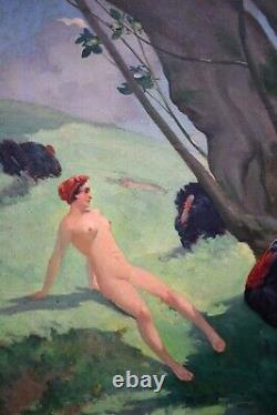 Antique Landscape Scene Pan And Nymph Signed By André Pierre Lupiac (1873-1956)