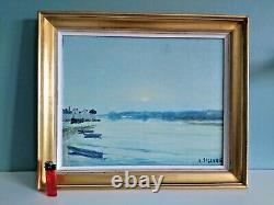 Antique Marine Landscape Painting, Oil On Canvas, Signed André Suzanne