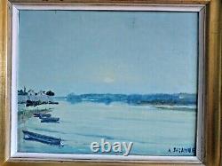 Antique Marine Landscape Painting, Oil On Canvas, Signed André Suzanne