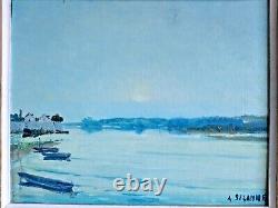 Antique Marine Landscape Painting, Oil On Canvas, Signed André Suzanne
