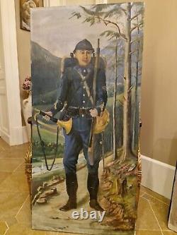 Antique Military Painting Oil on Canvas Large Size Signed