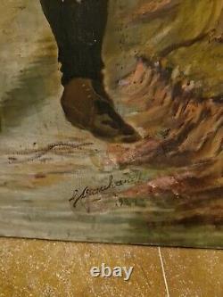 Antique Military Painting Oil on Canvas Large Size Signed
