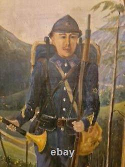 Antique Military Painting Oil on Canvas Large Size Signed