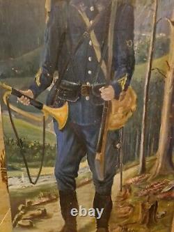 Antique Military Painting Oil on Canvas Large Size Signed