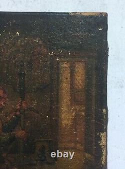 Antique Miniature Painting, Oil On Canvas, Soldier In An Interior, Late 19th Century