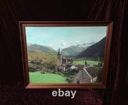 Antique Oil Painting, Barbizon School, DLG, 19th Century, Mountain, Church, Pyrenees