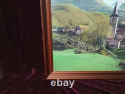 Antique Oil Painting, Barbizon School, DLG, 19th Century, Mountain, Church, Pyrenees