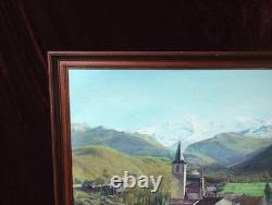 Antique Oil Painting, Barbizon School, DLG, 19th Century, Mountain, Church, Pyrenees