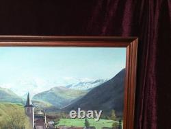 Antique Oil Painting, Barbizon School, DLG, 19th Century, Mountain, Church, Pyrenees