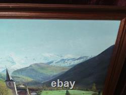 Antique Oil Painting, Barbizon School, DLG, 19th Century, Mountain, Church, Pyrenees