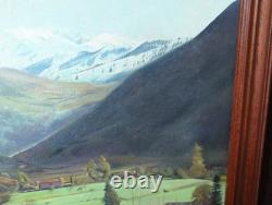 Antique Oil Painting, Barbizon School, DLG, 19th Century, Mountain, Church, Pyrenees