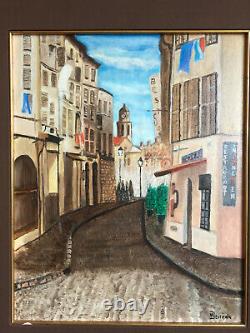 Antique Oil Painting On Board Marcel Destrain (1980) A Street Of St Tropez