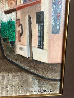 Antique Oil Painting On Board Marcel Destrain (1980) A Street Of St Tropez