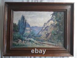 Antique Oil Painting On Canvas Landscape Of The Andelys By Martha Lucas