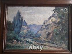 Antique Oil Painting On Canvas Landscape Of The Andelys By Martha Lucas