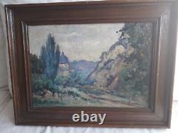 Antique Oil Painting On Canvas Landscape Of The Andelys By Martha Lucas