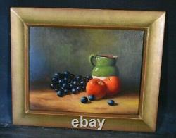 Antique Oil Painting On Canvas Nature Dead With Green Pitcher Marc Thouy (1946)