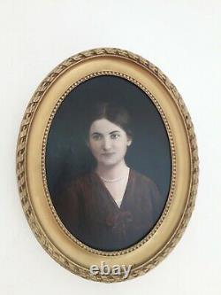 Antique Oil Painting On Canvas Portrait Woman Signed Danguien Paris