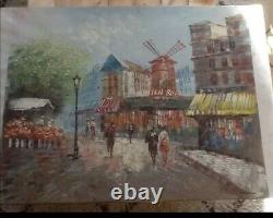 Antique Oil Painting On Canvas Signed Manceau View Of The Red MILL Without Chassis