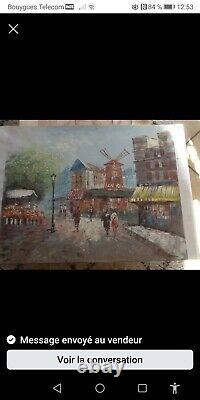 Antique Oil Painting On Canvas Signed Manceau View Of The Red MILL Without Chassis