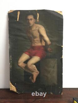 Antique Oil Painting On Marouflé Paper On Cardboard Unknown (xixe-s) Portrait