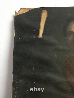 Antique Oil Painting On Marouflé Paper On Cardboard Unknown (xixe-s) Portrait