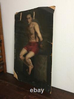 Antique Oil Painting On Marouflé Paper On Cardboard Unknown (xixe-s) Portrait