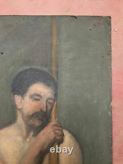 Antique Oil Painting On Thick Cardboard Inconnu (xixe-s) Character