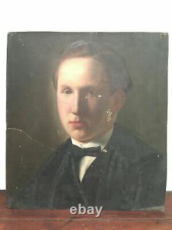 Antique Oil Painting On Thick Cardboard Inconnu (xixe-s) Portrait