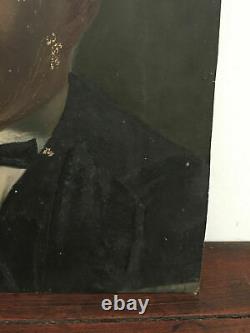 Antique Oil Painting On Thick Cardboard Inconnu (xixe-s) Portrait