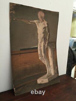 Antique Oil Painting On Thick Cardboard Inconnu (xixe-s) Statue